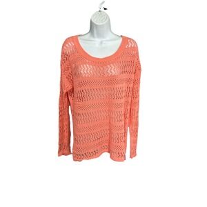 ana Women's 1X Coral Open Knit Sweater Coastal Preppy Coquette Layering Bohemian